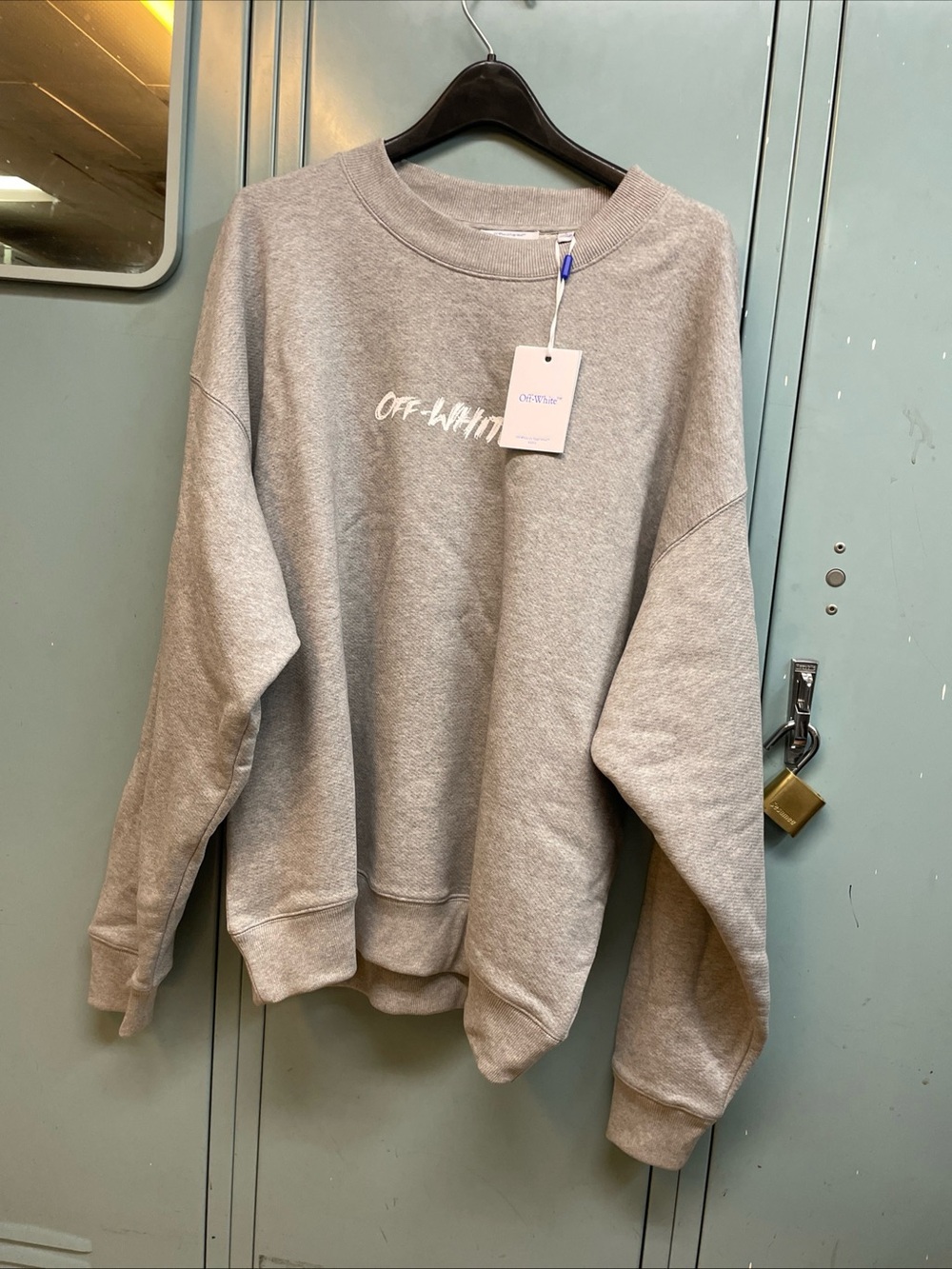 Off-White Gray Crewneck Sweatshirt with Script Logo